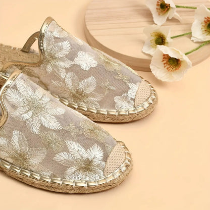 Mujeres Verano Encaje Flor Suela Plana Transpirable Slip-Ons
