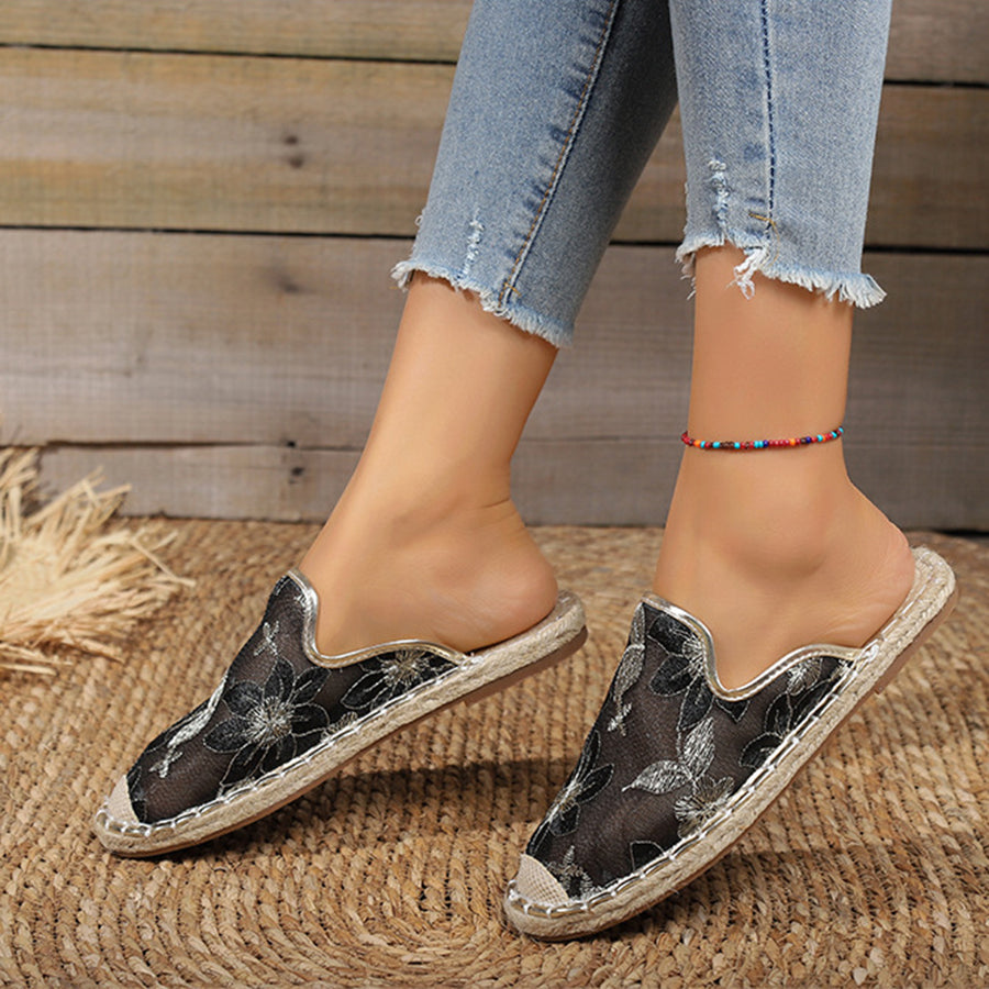 Mujeres Verano Encaje Flor Suela Plana Transpirable Slip-Ons