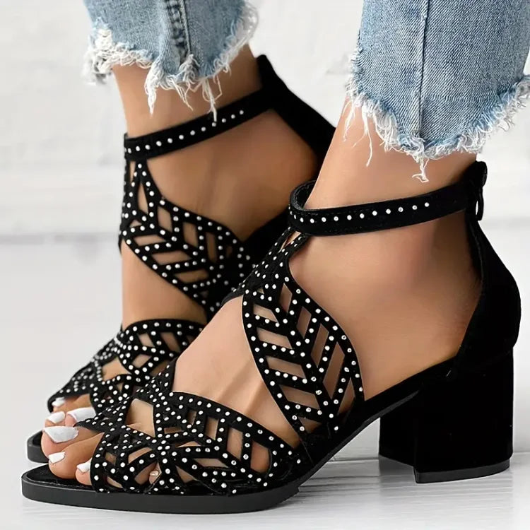 Zapatos de charol con cremallera y diamantes de imitación