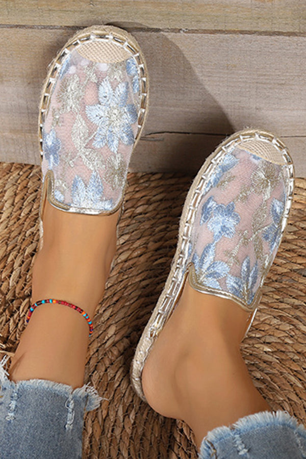 Mujeres Verano Encaje Flor Suela Plana Transpirable Slip-Ons