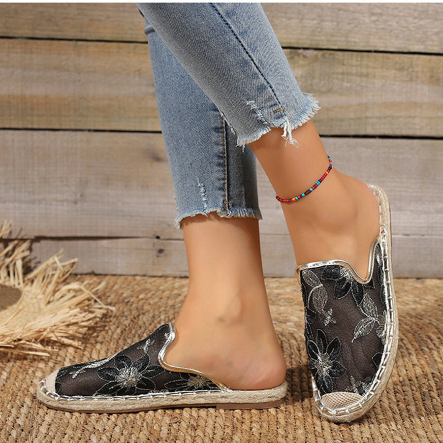 Mujeres Verano Encaje Flor Suela Plana Transpirable Slip-Ons