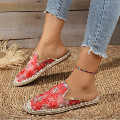Mujeres Verano Encaje Flor Suela Plana Transpirable Slip-Ons