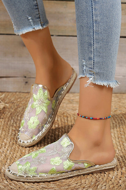 Mujeres Verano Encaje Flor Suela Plana Transpirable Slip-Ons