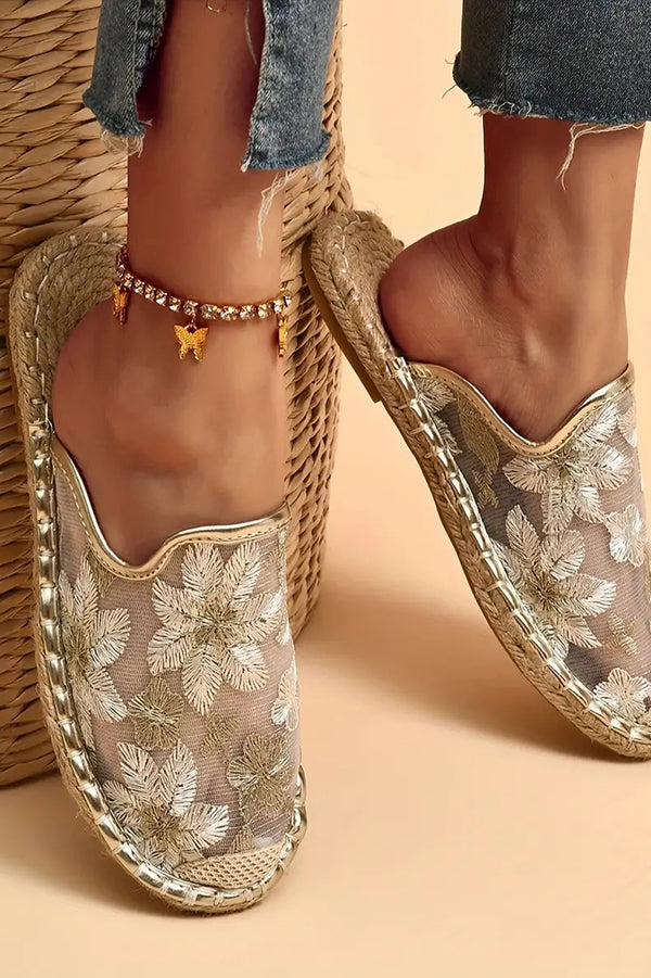 Mujeres Verano Encaje Flor Suela Plana Transpirable Slip-Ons