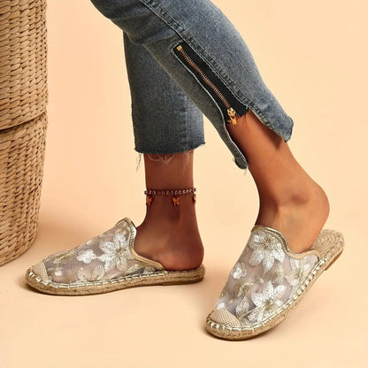 Mujeres Verano Encaje Flor Suela Plana Transpirable Slip-Ons