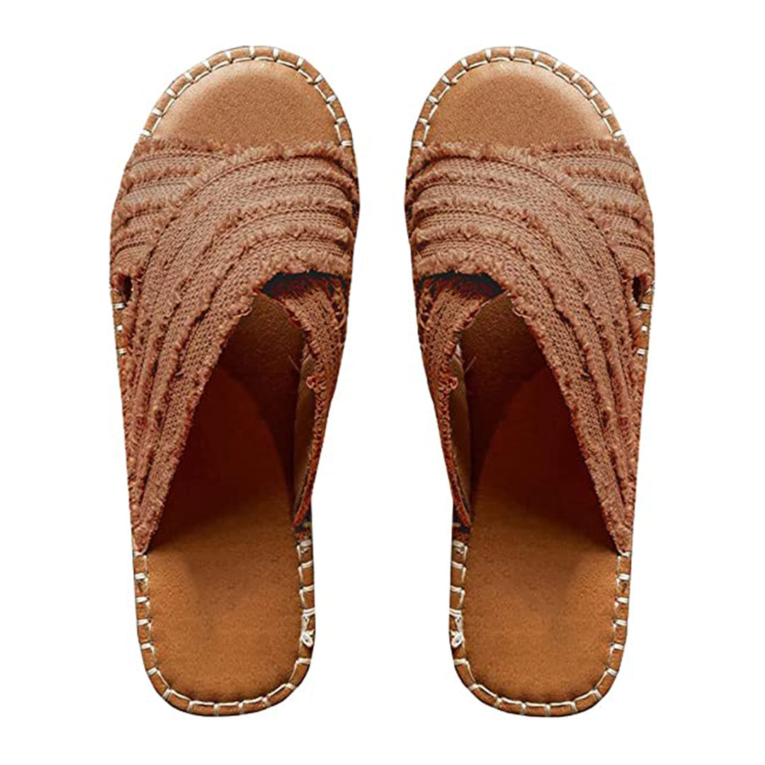 Sandalias planas de paja cruzadas de pescador Sandalias bohemias