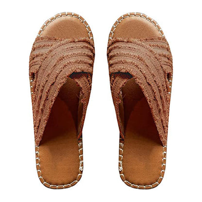Sandalias planas de paja cruzadas de pescador Sandalias bohemias