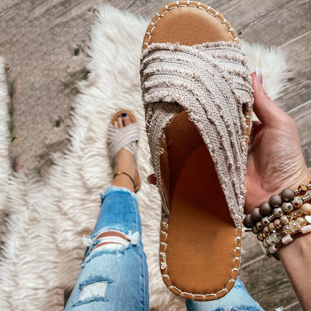Sandalias planas de paja cruzadas de pescador Sandalias bohemias