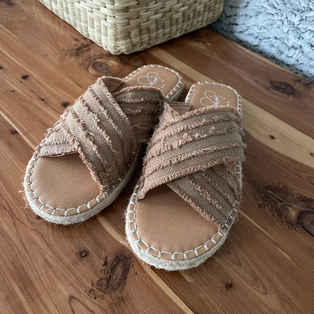 Sandalias planas de paja cruzadas de pescador Sandalias bohemias