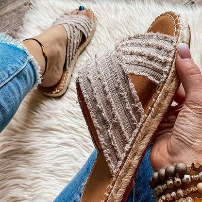 Sandalias planas de paja cruzadas de pescador Sandalias bohemias