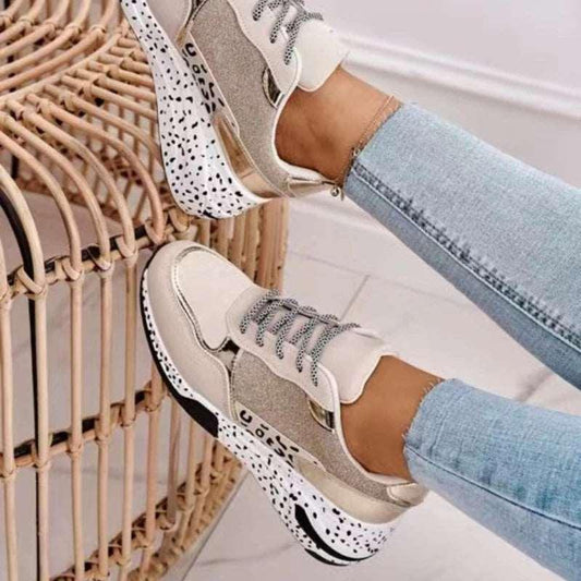 Zapatos de cordones con purpurina y estampado de leopardo
