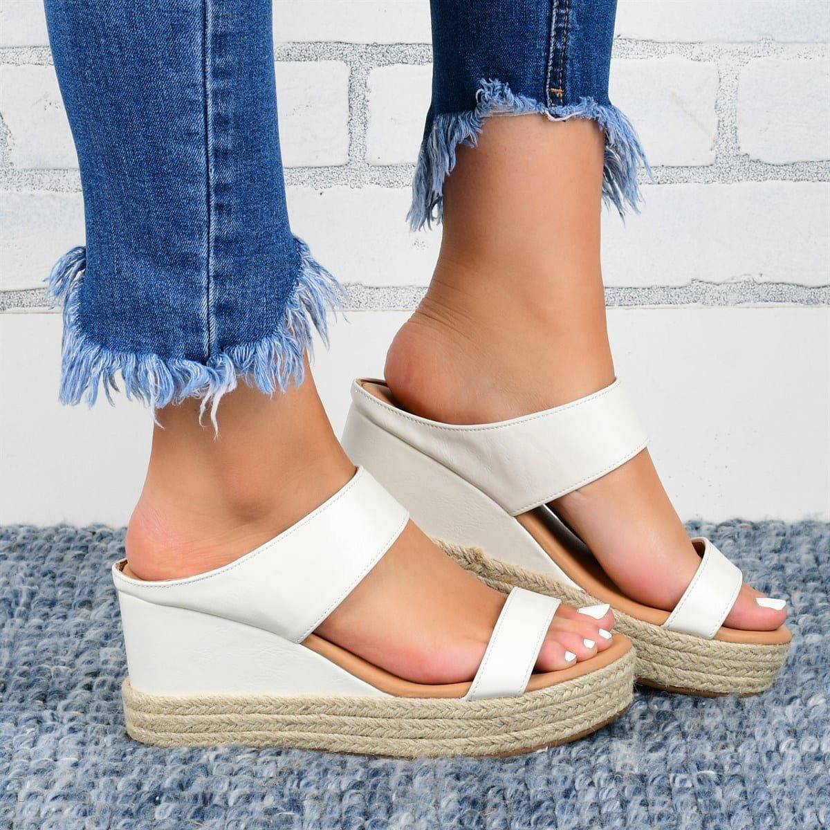 Printifam-Wedge Heel Slippers Casual Sandals Hemp High Wedge Heel Shoes