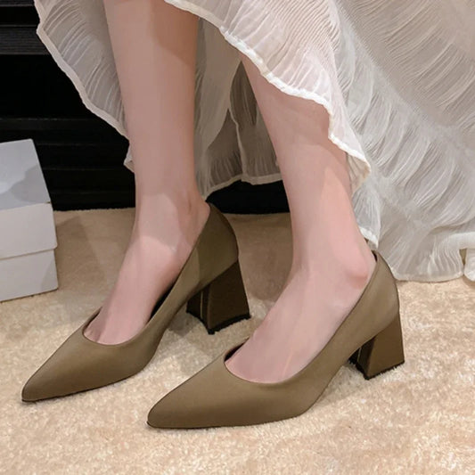 6.5cm Square Heels Patent Leather Red Pumps Shoes Woman Classics Pointed Toe Dress Official Pumps Party Plus Size 35-42