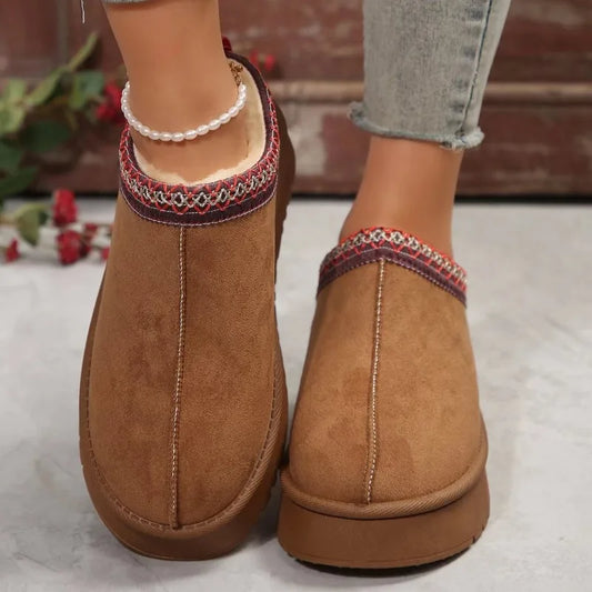 2025Women's Winter New Suede Waterproof Thick-soled Non-slip Ankle Boots for Home Warmth and Comfort Slip-on Women's Snow Boots