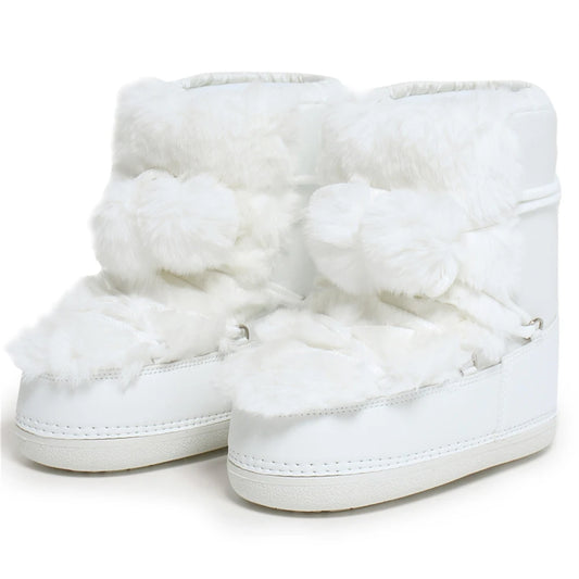 2025 Winter White Mid-calf Boots Women Fur Boots Brand Luxury Fluffy Fur Snow Boots Female Thick Fur Non-slip Cotton Boots