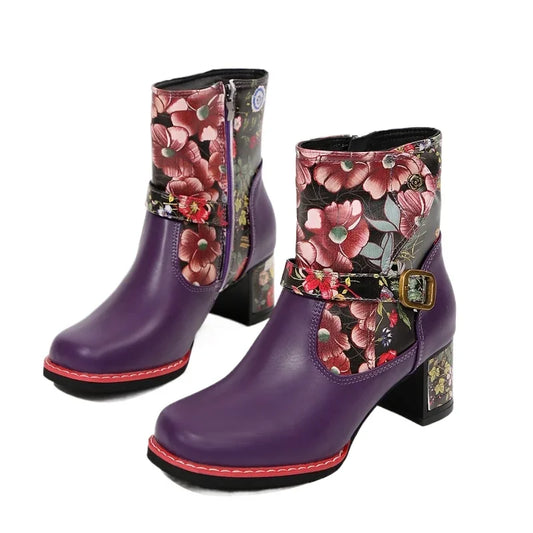 2025 fashion women's shoes Side zipper Women's boots brand printing Modern Boots Women new plus size belt buckle mid-Calf boots