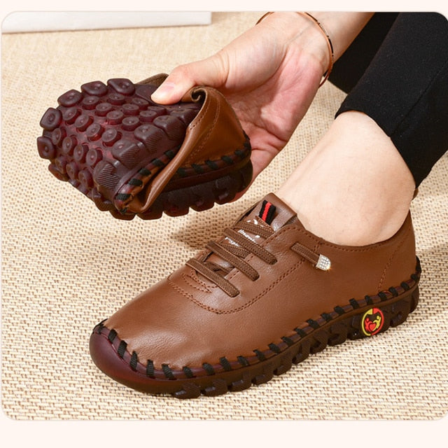 Zapatos planos de piel con fondo blando para mujer