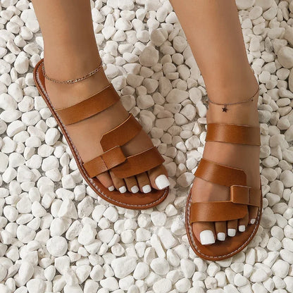 Sandalias planas para mujer Fashion Round Open Toe