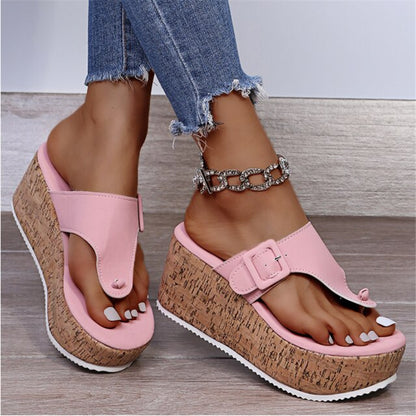 Chanclas de mujer con punta abierta y tacón de cuña