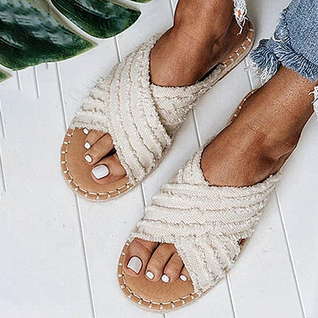Sandalias planas de paja cruzadas de pescador Sandalias bohemias
