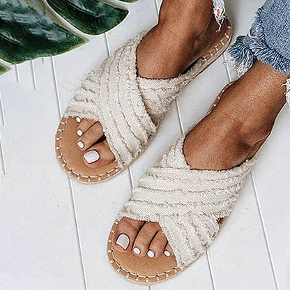 Sandalias planas de paja cruzadas de pescador Sandalias bohemias