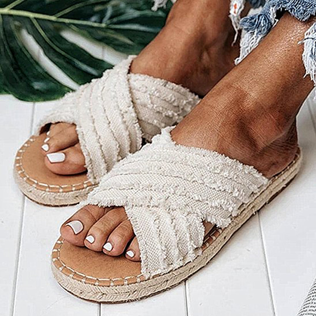 Sandalias planas de paja cruzadas de pescador Sandalias bohemias