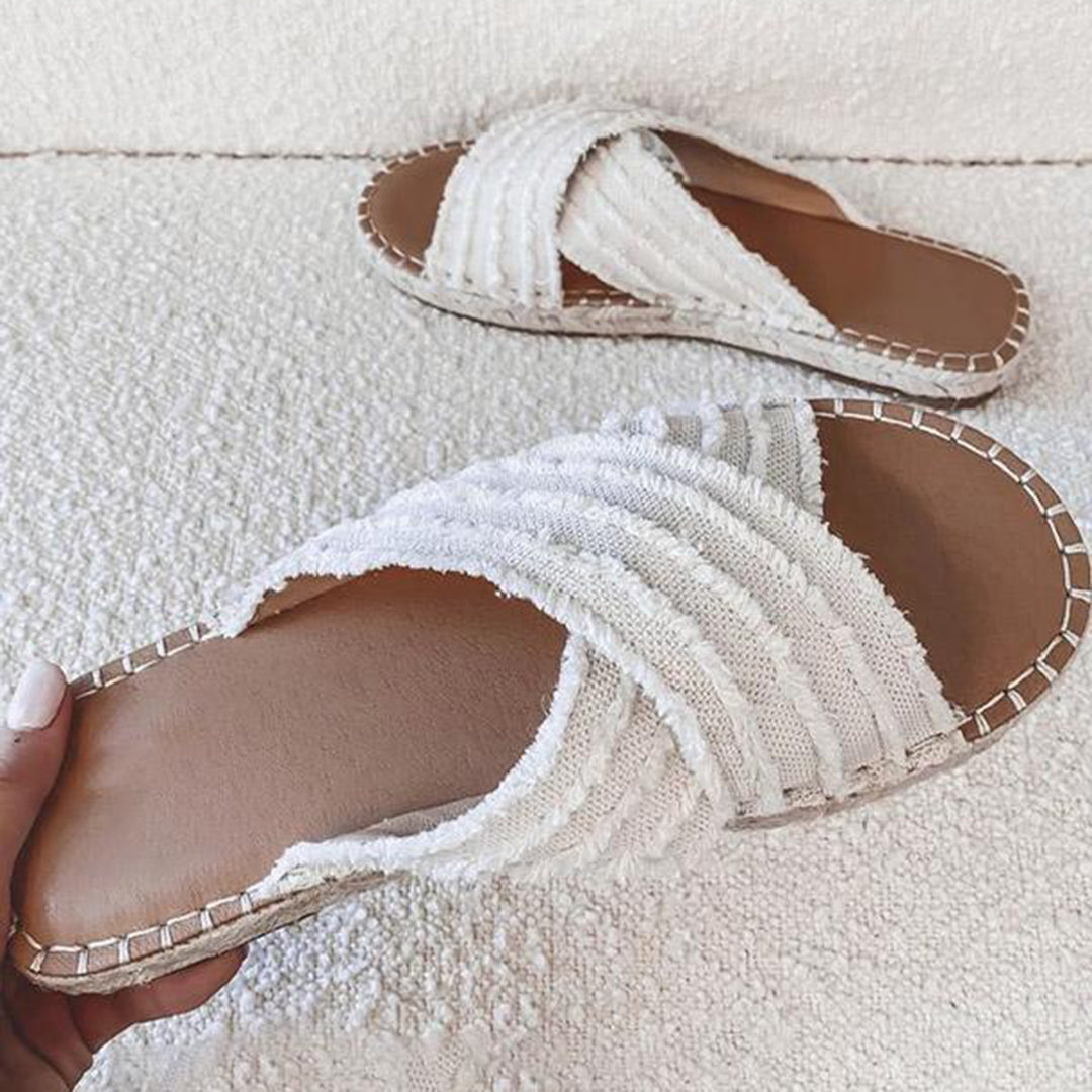 Sandalias planas de paja cruzadas de pescador Sandalias bohemias