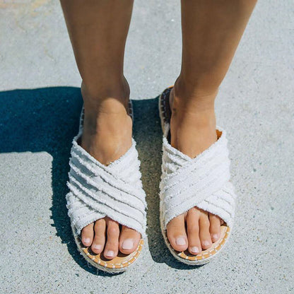 Sandalias planas de paja cruzadas de pescador Sandalias bohemias