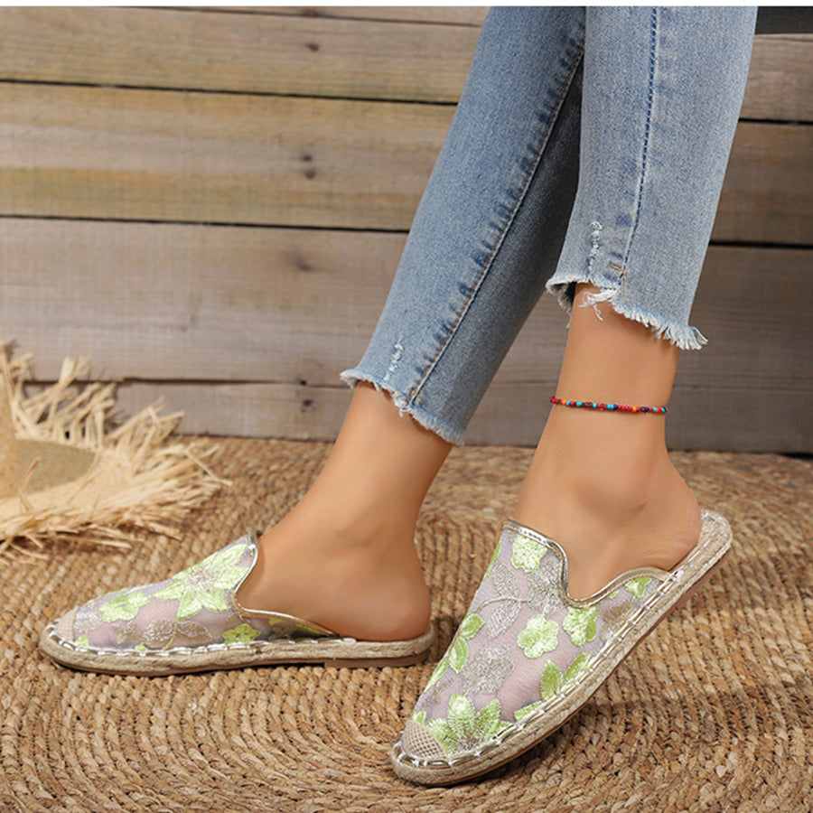 Mujeres Verano Encaje Flor Suela Plana Transpirable Slip-Ons