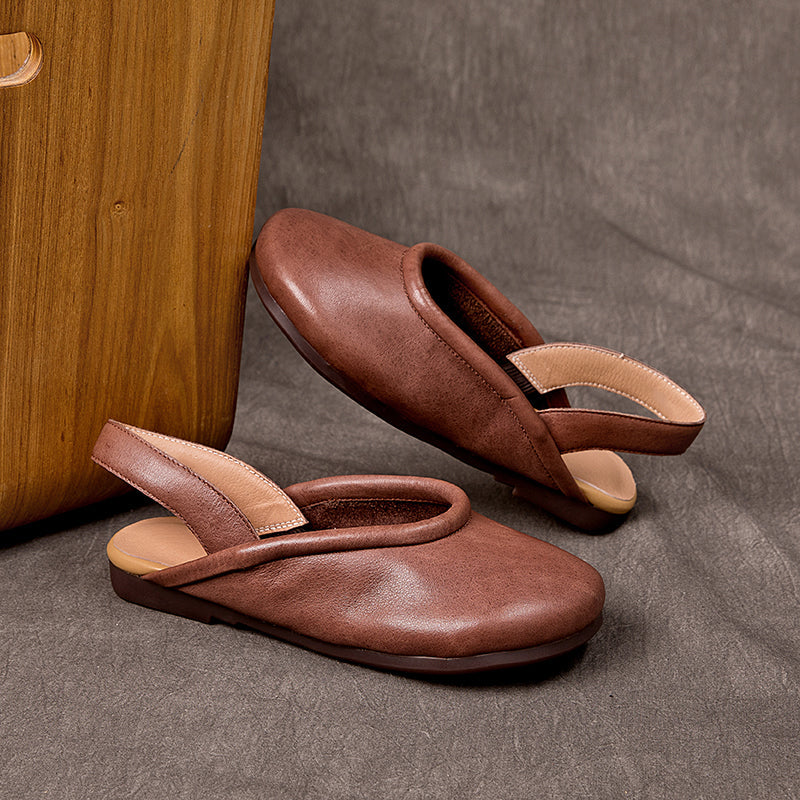 Sandalias planas de piel suave hechas a mano Slingback