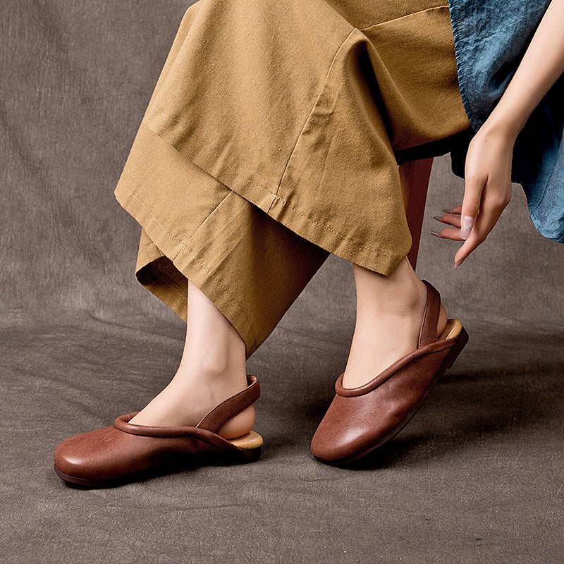 Sandalias planas de piel suave hechas a mano Slingback