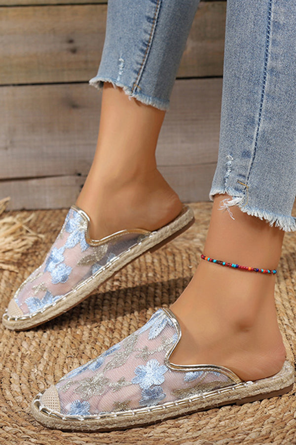 Mujeres Verano Encaje Flor Suela Plana Transpirable Slip-Ons